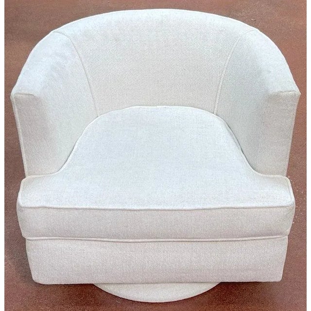 Wood Mid 20th Century Mid-Century Modern Swivel Chairs Kravet Boucle Fabric, C. 1970s - a Pair For Sale - Image 7 of 7