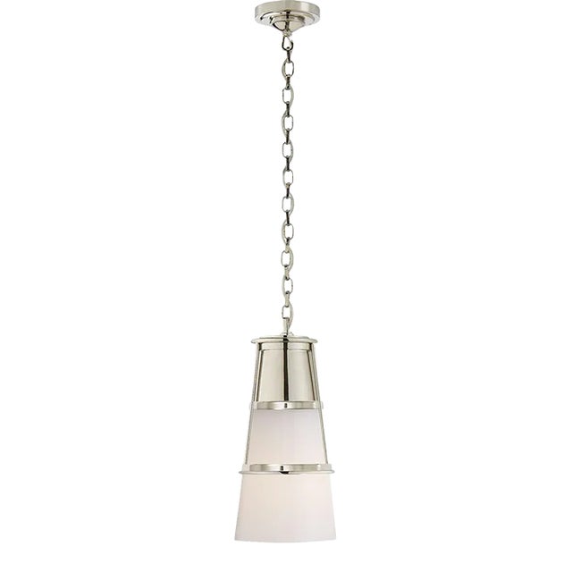 Thomas O'Brien for Visual Comfort Signature Robinson Medium Pendant in Polished Nickel with White Glass For Sale