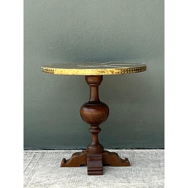 Vintage Brass and Wood Pedestal Table For Sale - Image 4 of 12