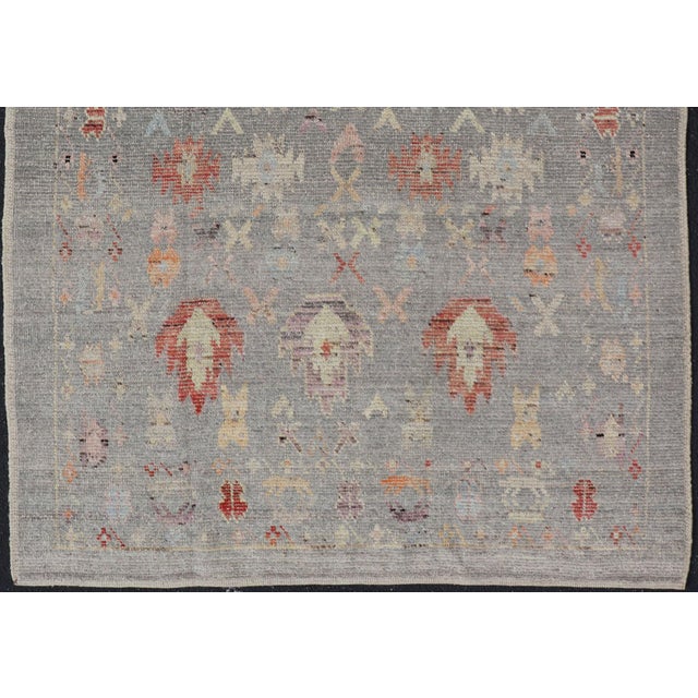 Modern Casual Afghan Tribal Designed Rug on a Light Gray Field 4'5 X 6'3 For Sale In Atlanta - Image 6 of 10