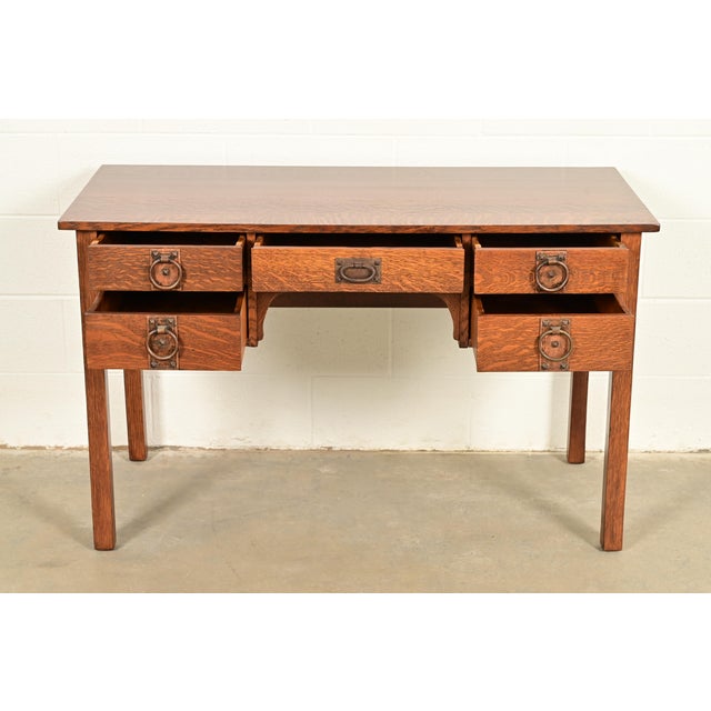 Early 20th Century Gustav Stickley Antique Mission Oak Arts & Crafts Writing Desk, Newly Refinished For Sale - Image 5 of 15