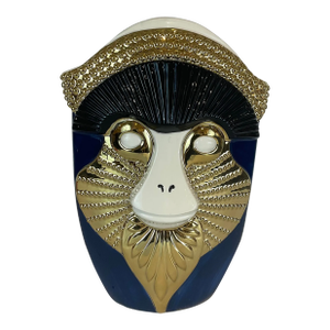 Modern Blue and Gold Monkey Mask Vase