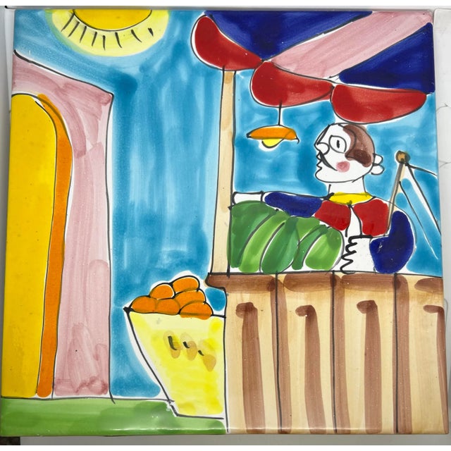 Late 20th Century Vintage La Musa Styled Supporto Per Bicottura Made in Italy Sicilian Oranges Glazed Ceramic Hand Painted Tile For Sale - Image 5 of 12