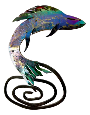 Enid Kaplan Sterling Silver Anodized Niobium Mylar Jumping Fish Brooch