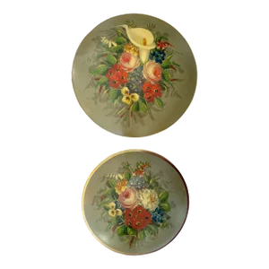 Vintage Floral Convex Paintings - a Pair