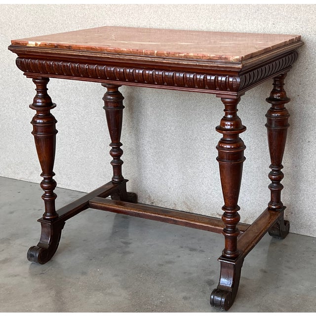 Italian 1800s Neoclassical Walnut Side Table With Marble Top and Carved Decor For Sale - Image 4 of 11