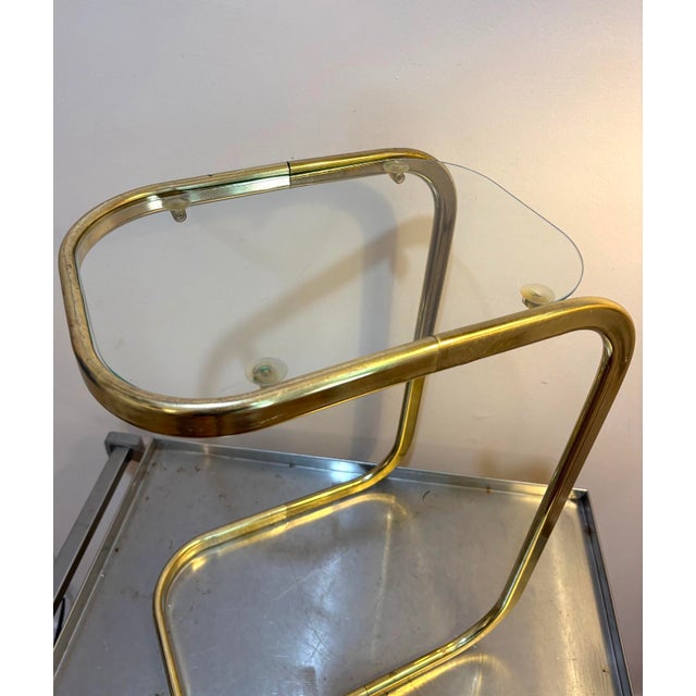 1960s-70s Milo Baughman style brass/glass "C" side table. Excellent condition.
