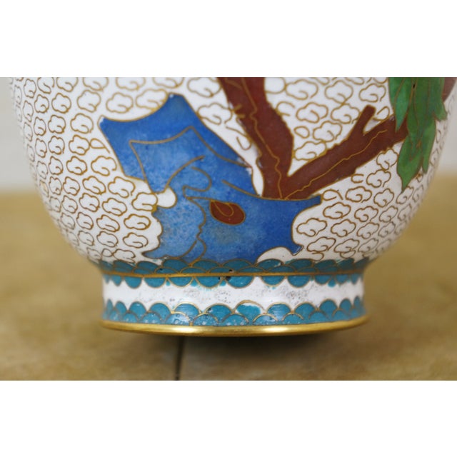 Chinese Brass Cloisonne Enamel Chrysanthemum Peony Bud Vase 9" For Sale - Image 11 of 13