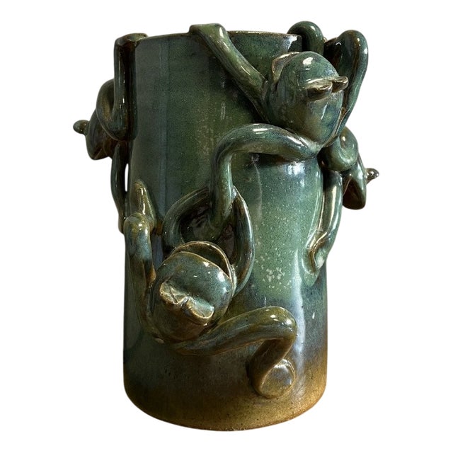 Vintage Vase with Relief Frogs, 1940s For Sale