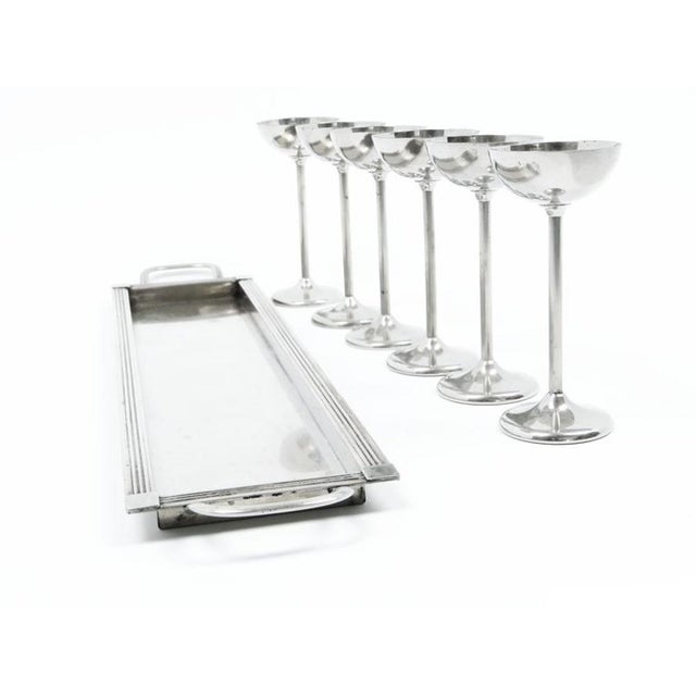 Metal German Art Deco Liquor Set from Kaiser, 1930s, Set of 7 For Sale - Image 7 of 13