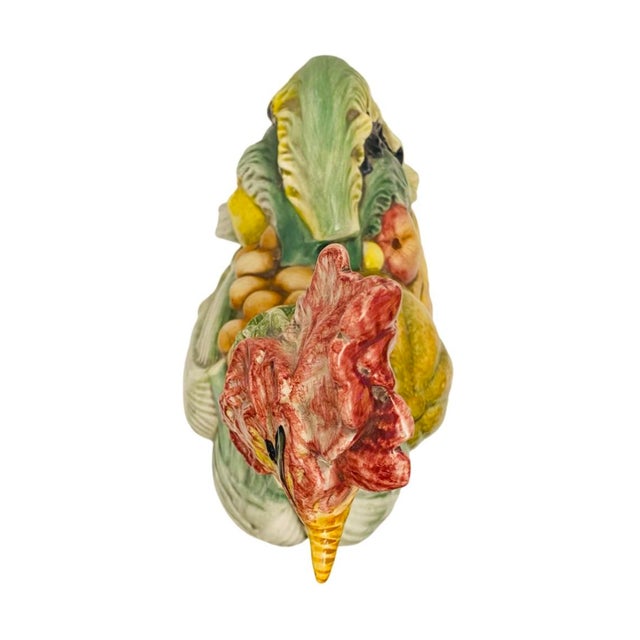 1950s Vintage Italian Majolica Vegetable Rooster Colorful Art Pottery For Sale - Image 5 of 8