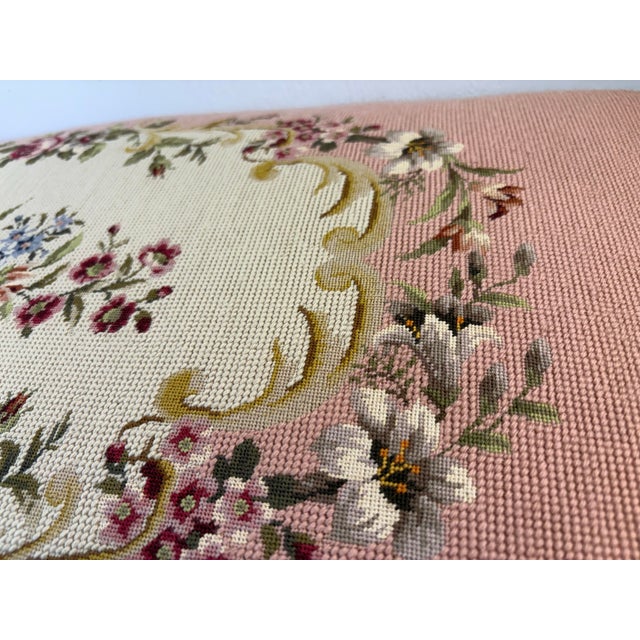 Wood Vintage French Provincial Pink Needlepoint Vanity Bench For Sale - Image 7 of 12