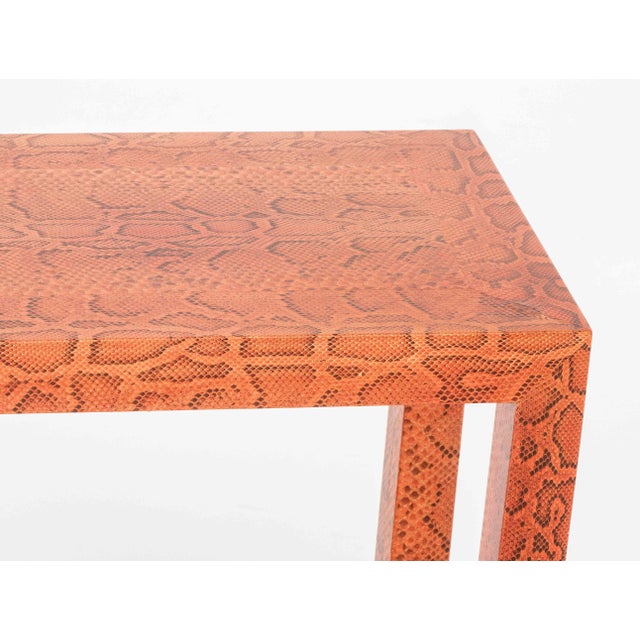 1970s Karl Springer Red Python Parsons Table For Sale - Image 5 of 10