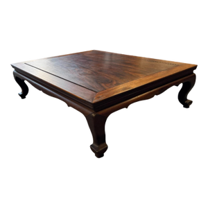 Antique Chinese Rosewood Low Coffee Table With Carved Apron and Cabriole Legs