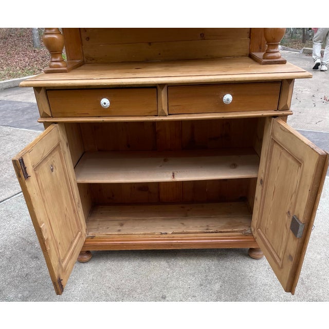 Vintage European Waxed Pine Cupboard With Glass Doors on Top For Sale - Image 10 of 12