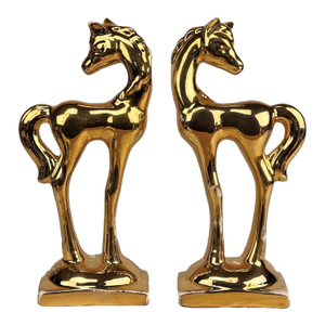 Mid-Century 12" Equestrian Gold Horse Mantle Sculpture - A Pair