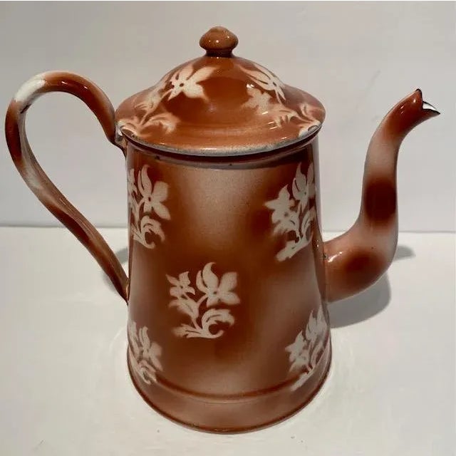 Vintage French Biggen Stenciled Coffee Pot and Filter Set- 3 Pieces For Sale - Image 4 of 12