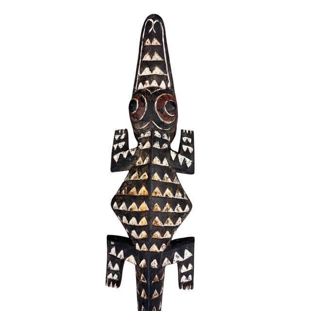 Vintage Hand-Carved West African Crocodile Tribal Wall Mask A striking hand-carved West African crocodile wall mask,...