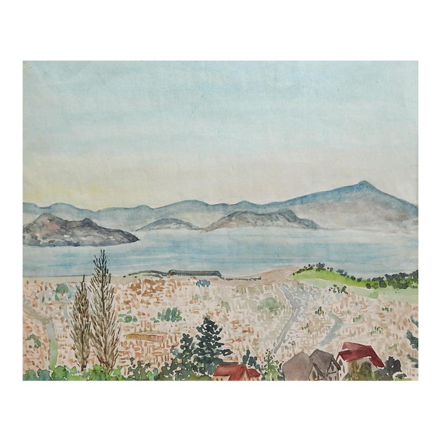 1958 Coastal Landscape Watercolor Painting For Sale