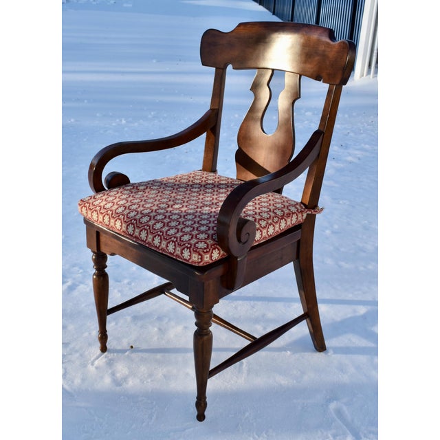Bernhardt Mahogany Arm Chairs Pair Vintage Stretcher Base 80s For Sale - Image 12 of 13