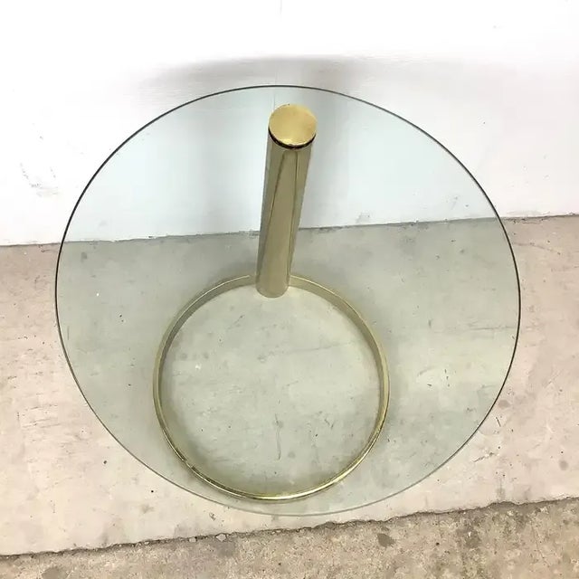 Leon Rosen Mid 20th Century Midcentury Modern Glass Top Cantilever Table With Circular Brass Finish For Sale - Image 4 of 7
