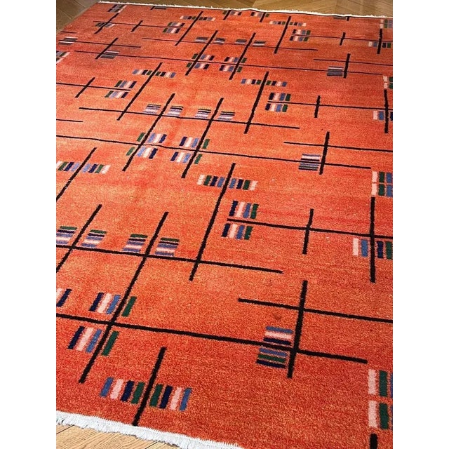 1970s Orange-Colored Rug with Futurist Abstract Decorative Motifs by Zeki Muren, 1970s For Sale - Image 5 of 10