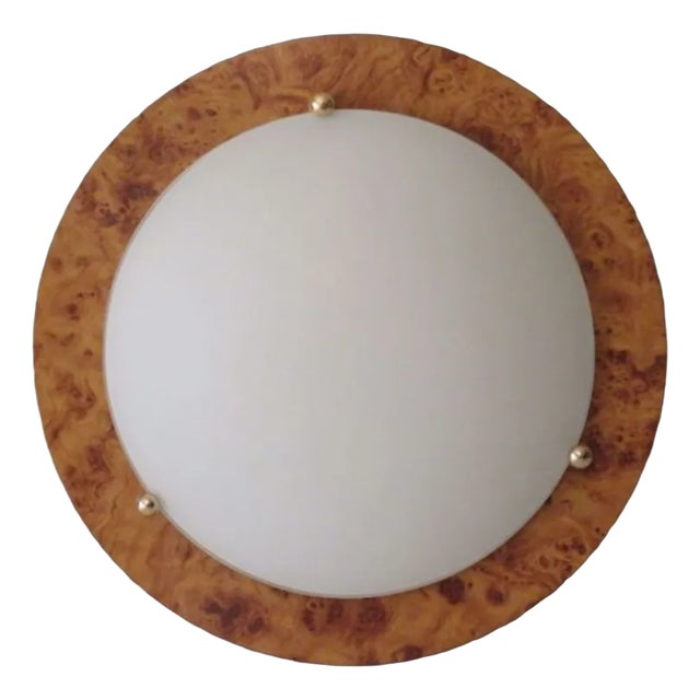 Vintage Ceiling Lamp in Glass and Faux Burlwood, Spain, 1970 For Sale