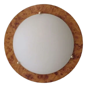 Vintage Ceiling Lamp in Glass and Faux Burlwood, Spain, 1970