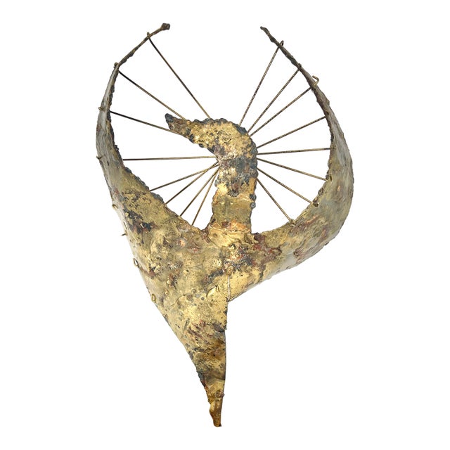 1970s Brutalist Metal Phoenix Bird Sculpture on Natural Stone For Sale