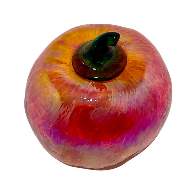 Red Hand-Blown Iridescent Art Glass Apple Paper Weight For Sale - Image 8 of 9