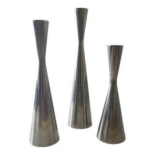 Mid 20th Century Modern Silver Candle Holders - Set of 3 For Sale