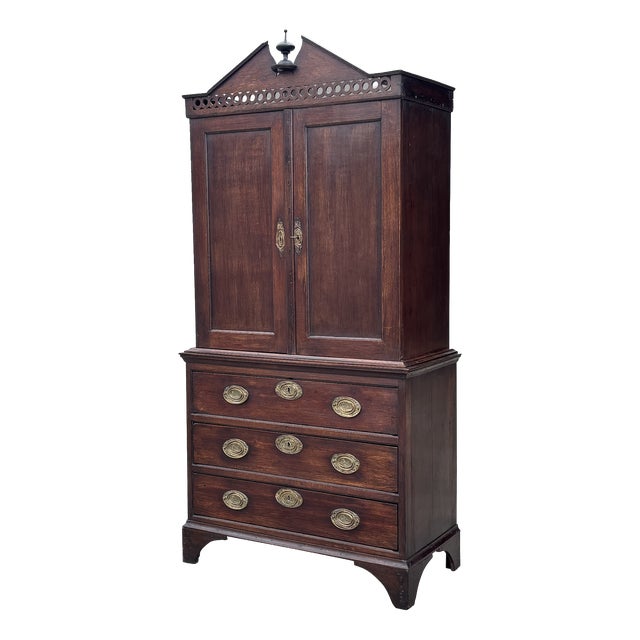 Small Antique George III Oak Housekeepers Cabinet, C1770 For Sale