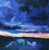 The Lake by Nicole Hyde | Oil Painting of a dark sky reflecting on a calm lake at sunset For Sale