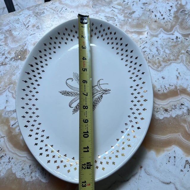 1970s White Ceramic Wheat Platter With Gold Details For Sale - Image 4 of 6