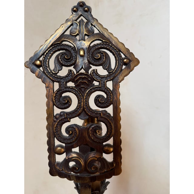 Gothic Spanish Revival Torchieres Attributed to Oscar Bach For Sale In Los Angeles - Image 6 of 10
