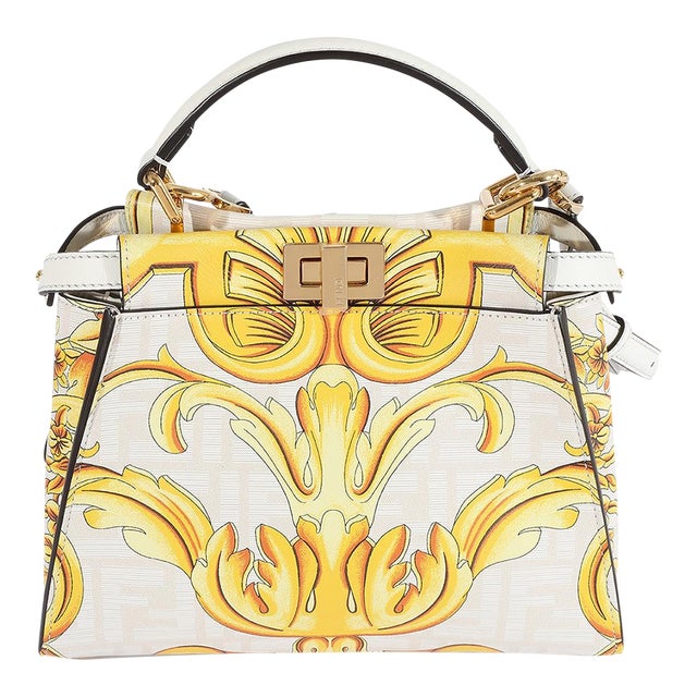 x Versace Fendace Gold Baroque & White FF Motif Mini Peekaboo For Sale