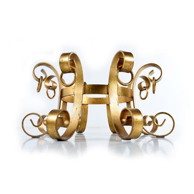 Gold Wrought Iron Scroll Round Coffee Table With Rippled Glass For Sale - Image 6 of 10