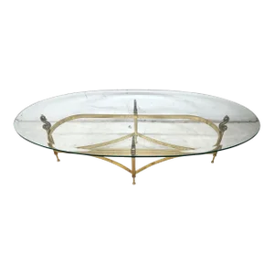Italian Brass Coffee Table Glass Top With Koi Fish