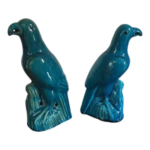 19th Century Chinese Monochrome Turquoise Glaze Models of Hawks - A Pair