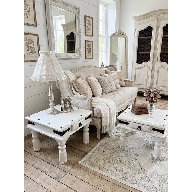 Coffee Tables in White-Washed Wood and Black Wrought Iron, 1990s, Set of 2 For Sale - Image 10 of 12