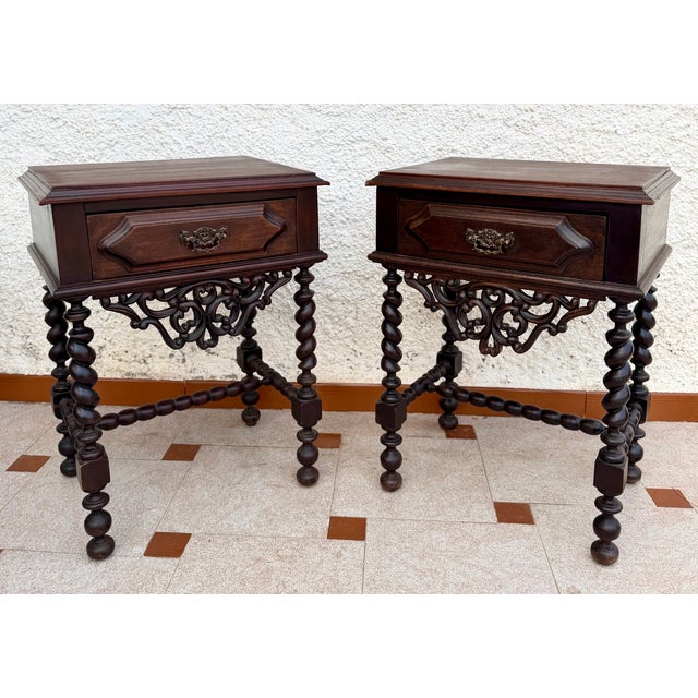 1940s Pair of Portuguese Barley Twist Nightstands, 1940s For Sale - Image 5 of 15