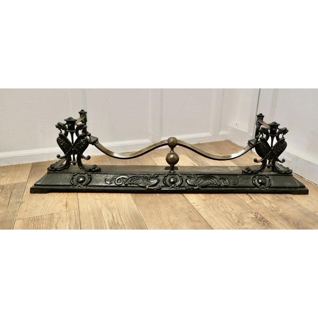 Victorian Art Nouveau Cast Iron and Brass Fender For Sale - Image 5 of 6
