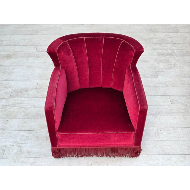 Danish Relax Armchair in Red Velour with Ash Legs, 1960s For Sale - Image 6 of 18