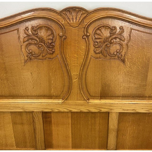 Vintage French Louis XVI Style Oak Double Bed Frame with Carved Headboard For Sale - Image 10 of 13