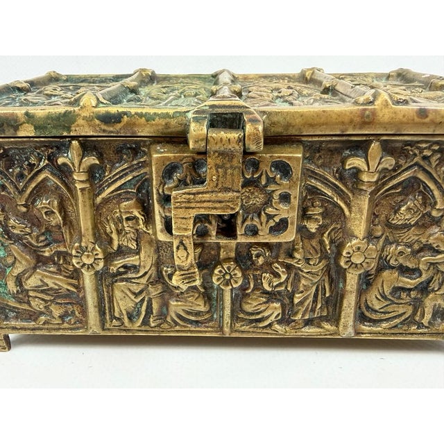 Antique Gothic Revival Bronze Jewelry Box with Religious Scenes, 1890s For Sale - Image 10 of 12