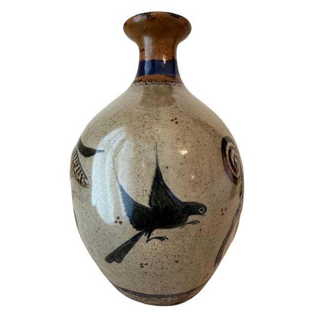 Signed Tonala Pottery Vase Nahual Cat Fish Folk Art Hand Painted Stoneware Mexico For Sale - Image 4 of 7