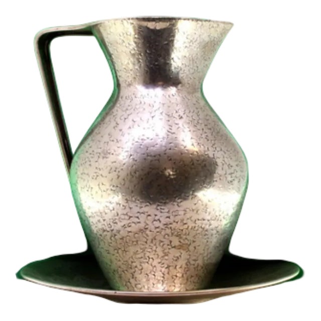 Silver Water Jug and Plate with Engravings For Sale