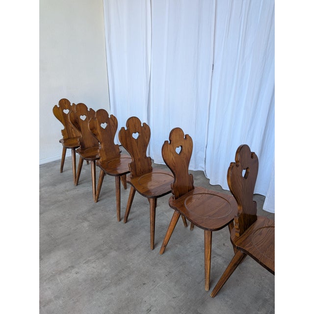 Farmhouse Tyrolean Chairs with Heart Cutout Back, 1970s, Set of 6 For Sale - Image 15 of 18