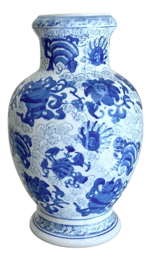 Late 20th-Century Contemporary Blue White Chinoiserie Earthenware Vase