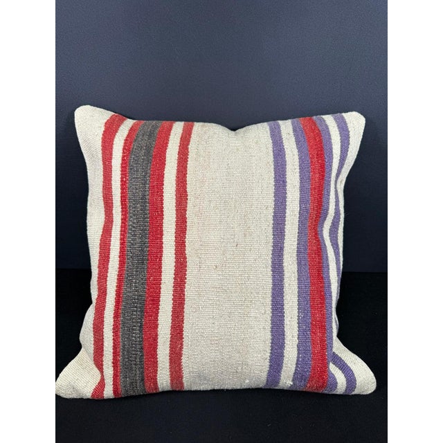 Turkish Hemp Pillow Cushion Natural Beige Red Cushion Cover 20"x20" For Sale - Image 4 of 4